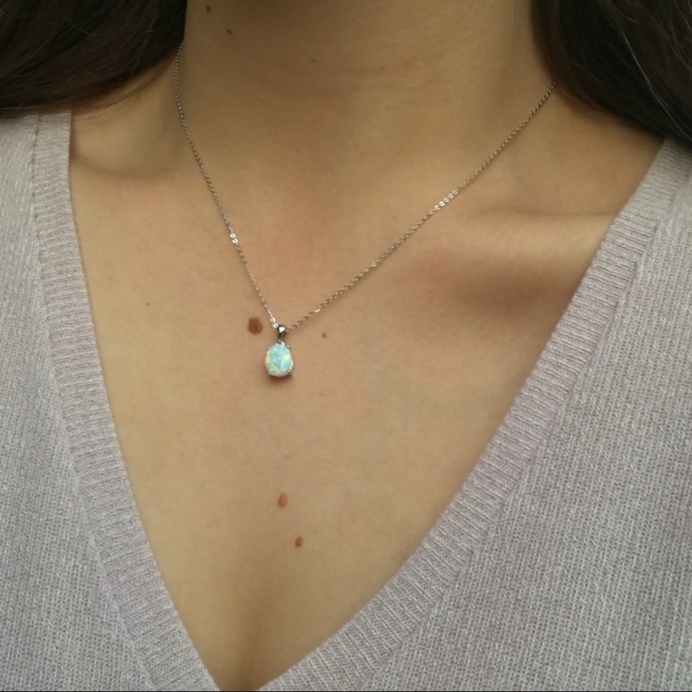 Sterling Silver Fire Opal Necklace